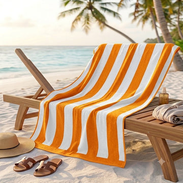Cotton Towel Jumbo Bathsheet |Orange White Stripe