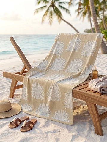 Cotton Towel Jumbo Bathsheet |Beige Leaf