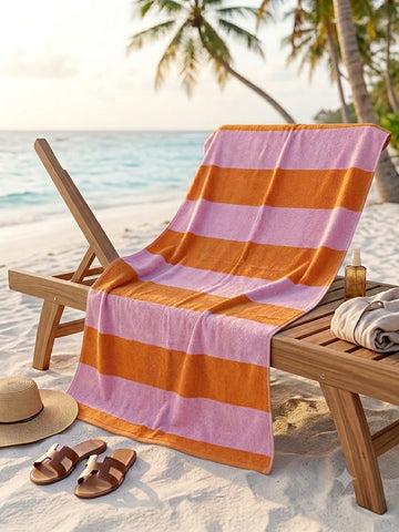 Cotton Towel Jumbo Bathsheet |Orange Pink Stripe