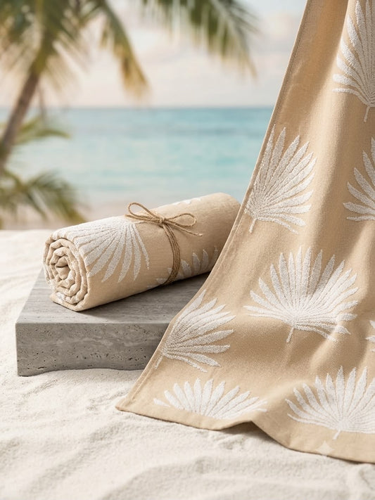 Cotton Towel Jumbo Bathsheet |Beige Leaf