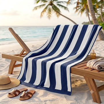 Cotton Towel Jumbo Bathsheet |Blue White Stripe