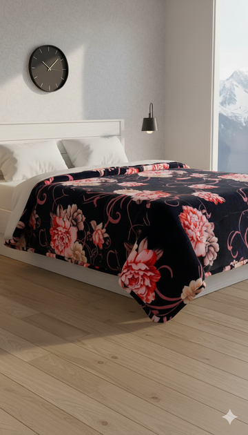Summer Ac Blanket Luxury Stuff (Black Pink Flower)