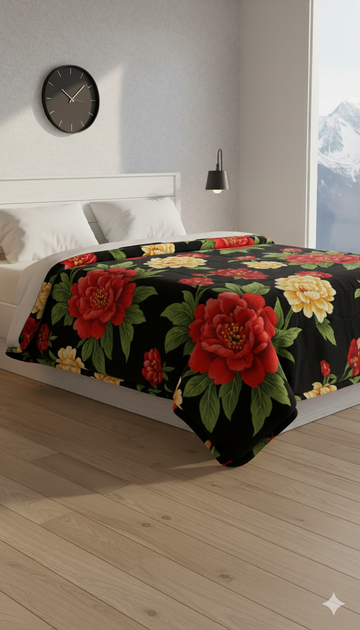Summer Ac Blanket Luxury Stuff(Black Red Flower)