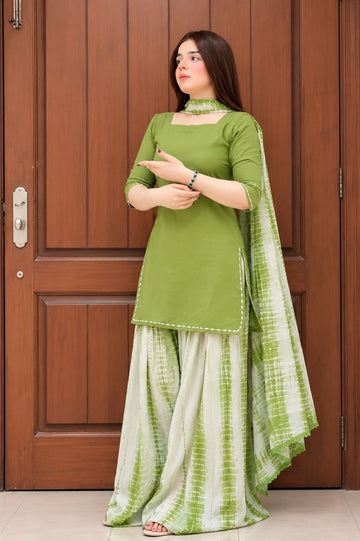 3pc Lawn Tye & Dye Summer Dress |Lime Green