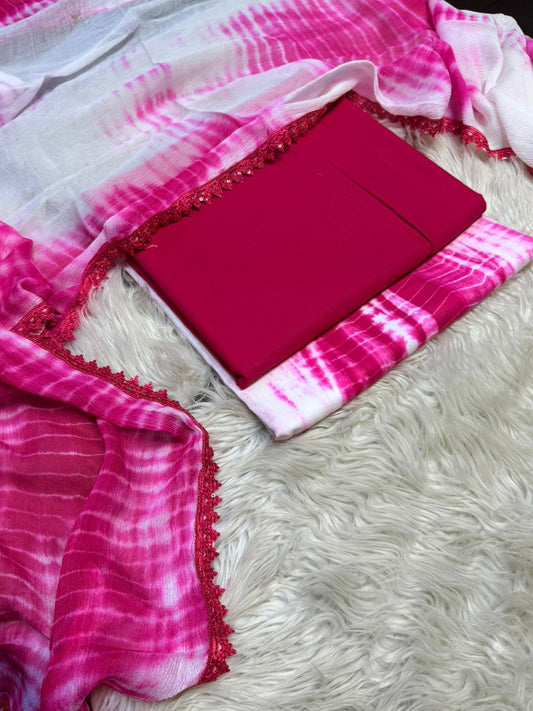 3pc Lawn Tye & Dye Summer Dress | Shoking Pink