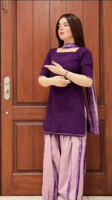 3pc Lawn Tye & Dye Summer Dress | Purple