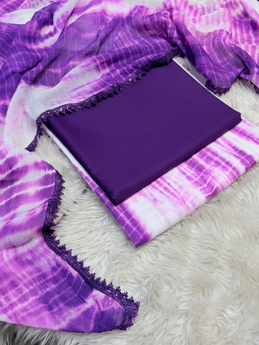 3pc Lawn Tye & Dye Summer Dress | Purple